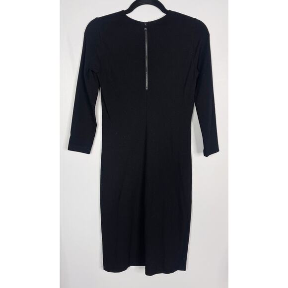 Vince XXS Black 3/4 Sleeve Sheath Dress Exposed Back Zipper Stretch Crew Neck - Picture 2 of 9